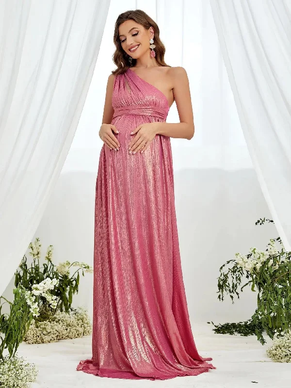 Maternity One Shoulder Sleeveless Metallic Party Dress