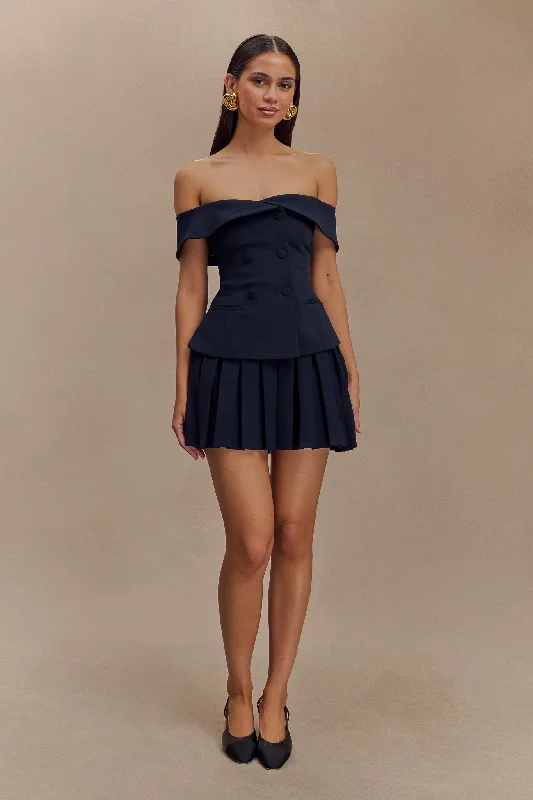 Mura Pleated Mini Skirt - Navy