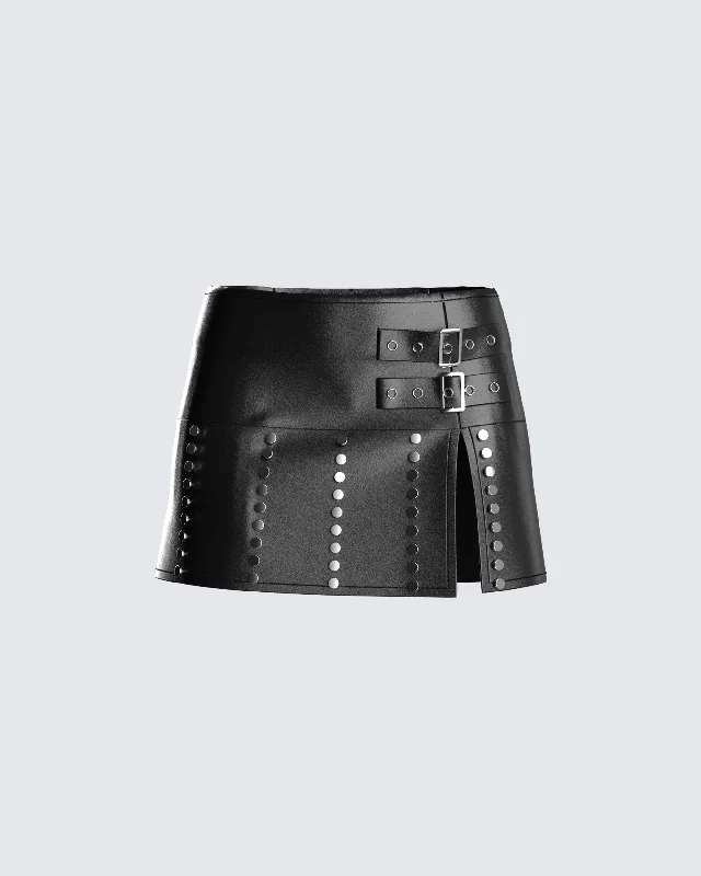 Zev Black Vegan Leather Mini Skirt