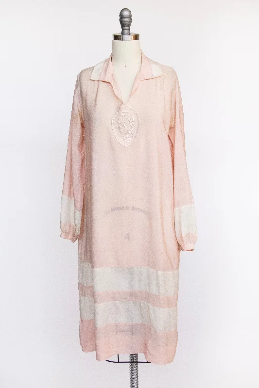 1920s Antique Dress Striped Silk Pink S