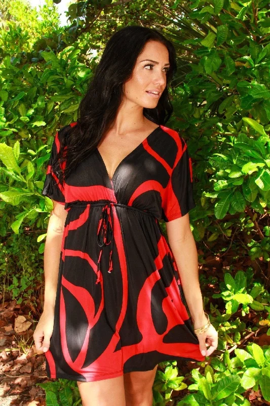 Abstract V Neck Surplice Dress - Beach Dresses for Summer