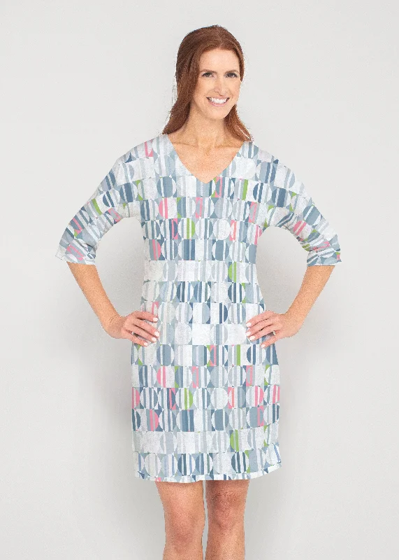 Around We Go (8012) ~ Drop Shoulder 3/4 Sleeve V-Neck Dress