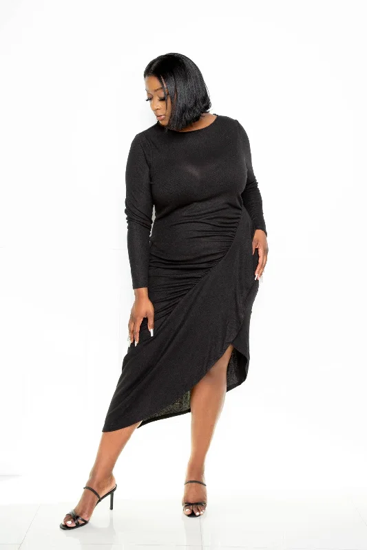 Plus Black Asymmetrical Dress