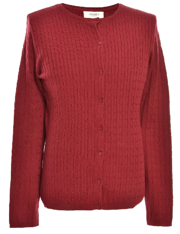 Button Through Maroon Cardigan - L