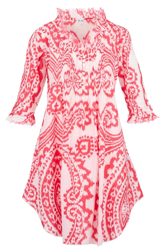 Annabel Cotton Tunic in Coral & White Ikat