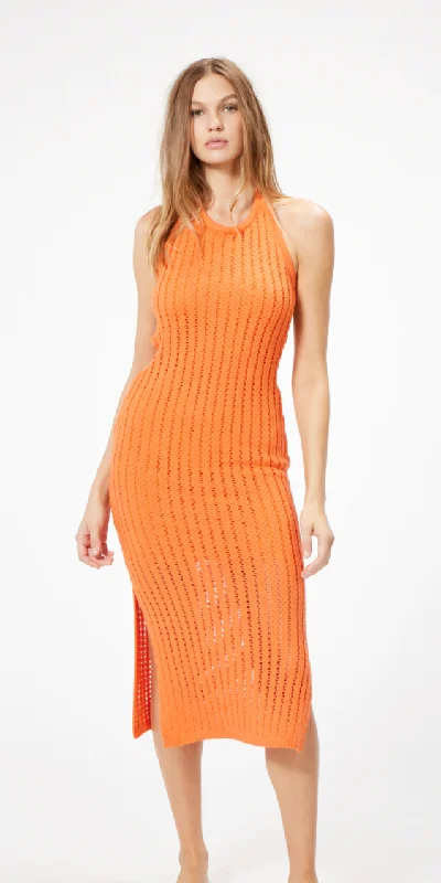 Orange Crochet Halter Dress by Sophie Rue