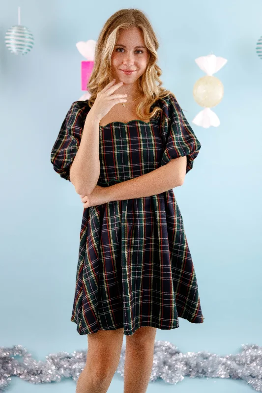 Grand Ideas Dress-Green Plaid