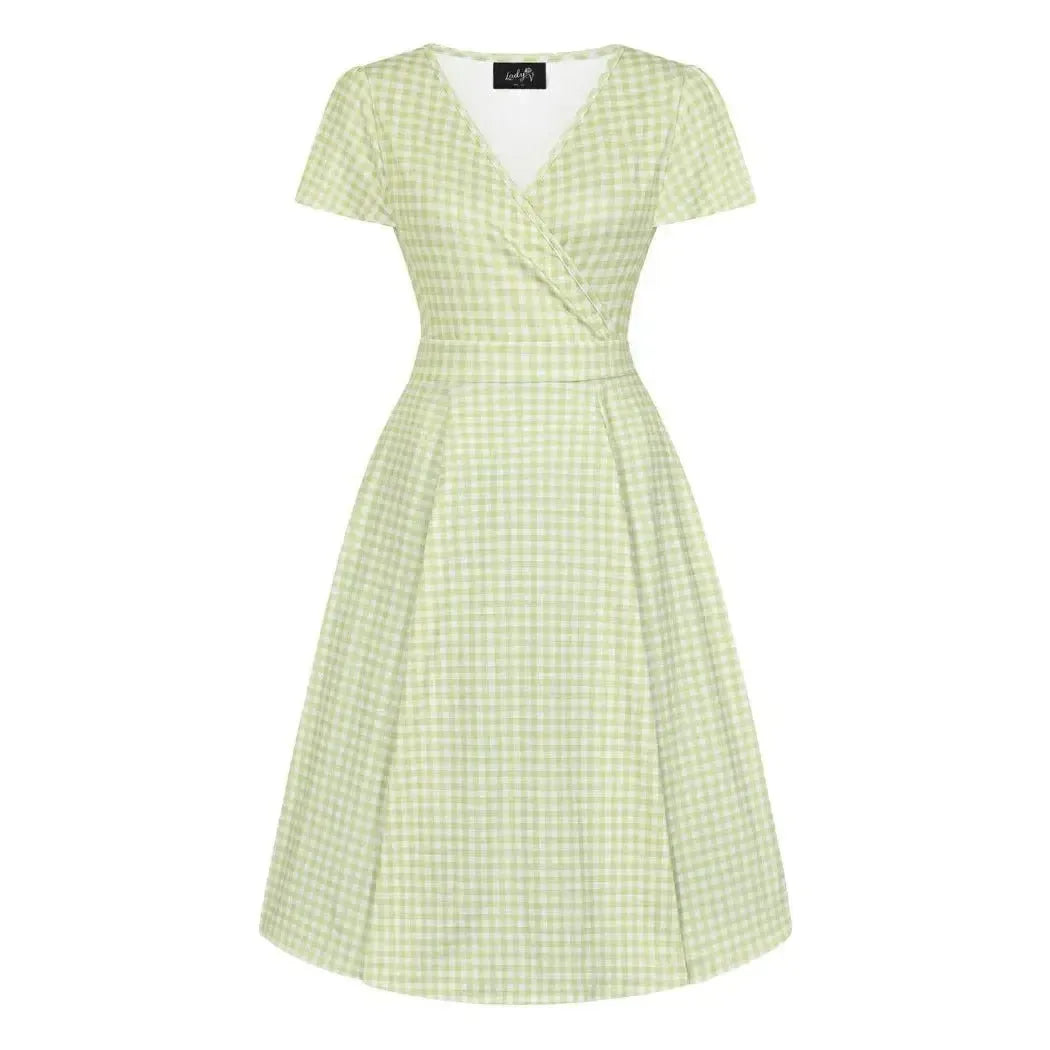 Lyra Dress - Lime Gingham