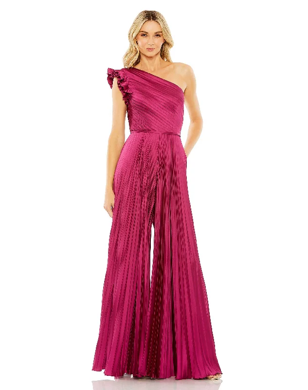 Mac Duggal 27458 One Shoulder Charmeuse Heat Pleated Jumpsuit