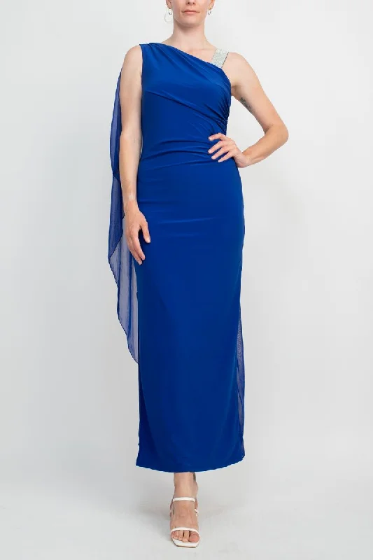 Marina Asymmetrical Neck Embellished One Shoulder Dress