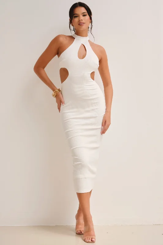 Olivia High Neck Cut-out Dress White