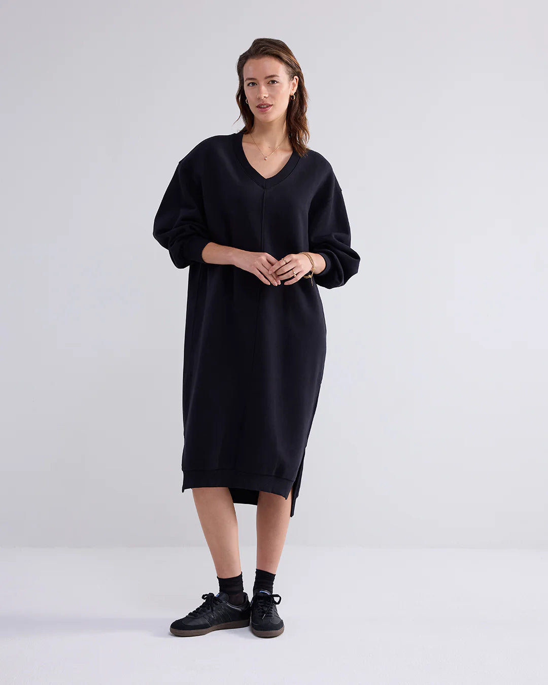 Oversized Dress in Sweat Brushed Black