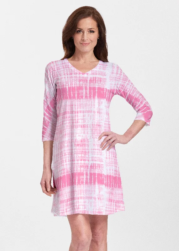 Pink Tie Dye (14254) ~ Classic V-neck Swing Dress