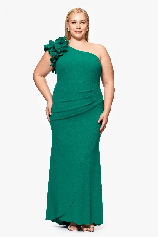 Plus "Ivy" One Shoulder Ruffle Scuba Crepe Dress