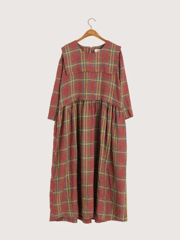 Sailor Collar Check Oversize Dress