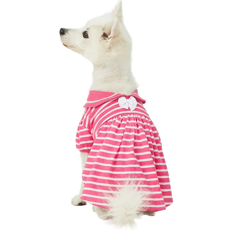 Summer Vacation Beach Dog Dress, Sea Lover Rose Pink Striped Dress