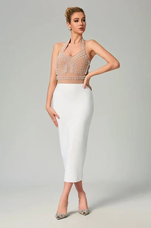 Solana Pearl Halter Bandage Dress