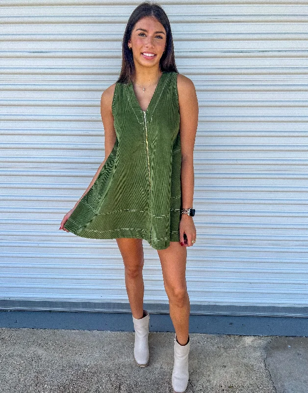 WAITING FOR YOU OLIVE CORDUROY DRESS