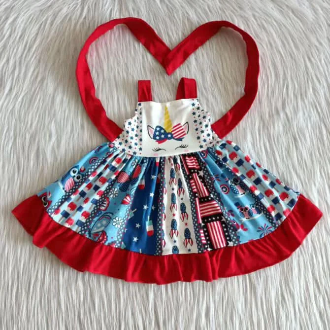 C10-10 4th of July National Day Unicorn Lace-Up Dress