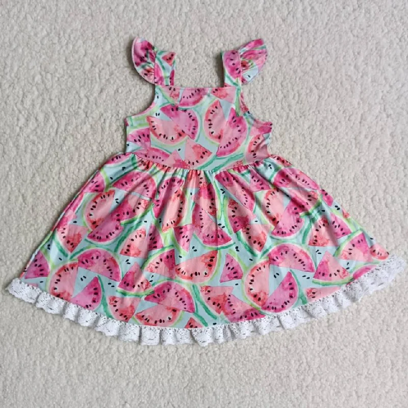 A9-10 Watermelon lace flying sleeve dress