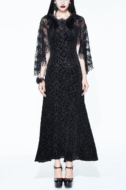 Black Lace Shawl Dark Pattern Velvet Women's Gothic Slip Dress