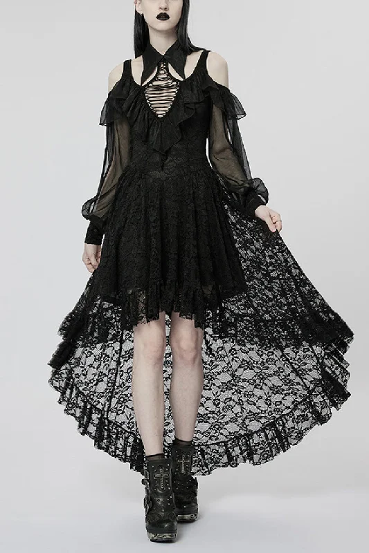 Black Off Shoulder Hollow Stitching Lace Irregular Women's Gothic Dress