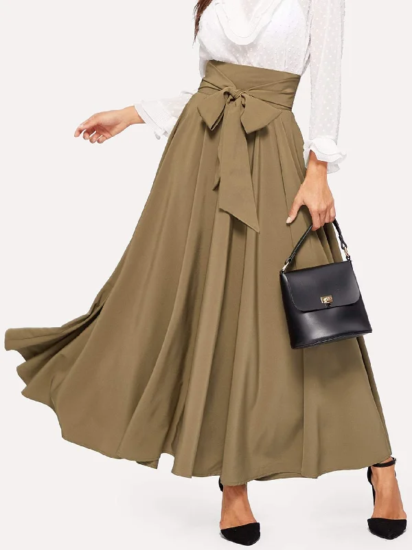 Bow Tie Wide Waistband Maxi Skirt