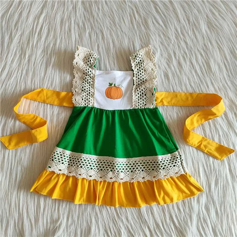 C9-10 Pumpkin Lace Strap Yellow-Green Dress