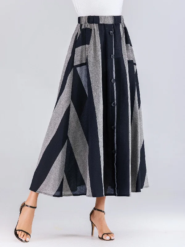 Color Block Button Front Maxi Skirt