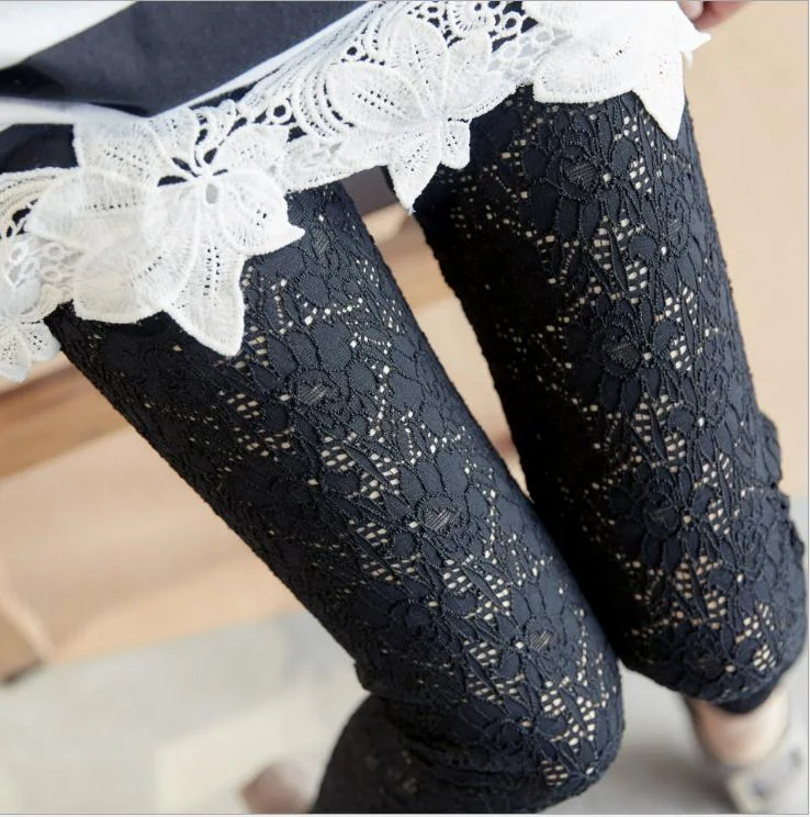 High Waist Sexy Women Spring Summer 2022 Lace Hollow Out Ankle-Length Leggings Female Thin New Elastic Lace Slim Leggings CQ1483