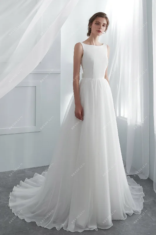 Illusion Lace Organza Romantic Long Wedding Gown