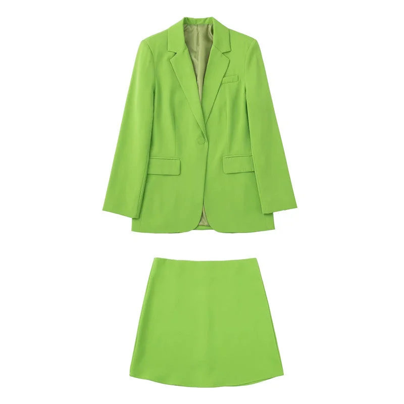 PB&ZA 2023 Summer Women's Clothing Straight Lapel Long-sleeved Suit Jacket Casual Skirt Commuter Two-piece Set