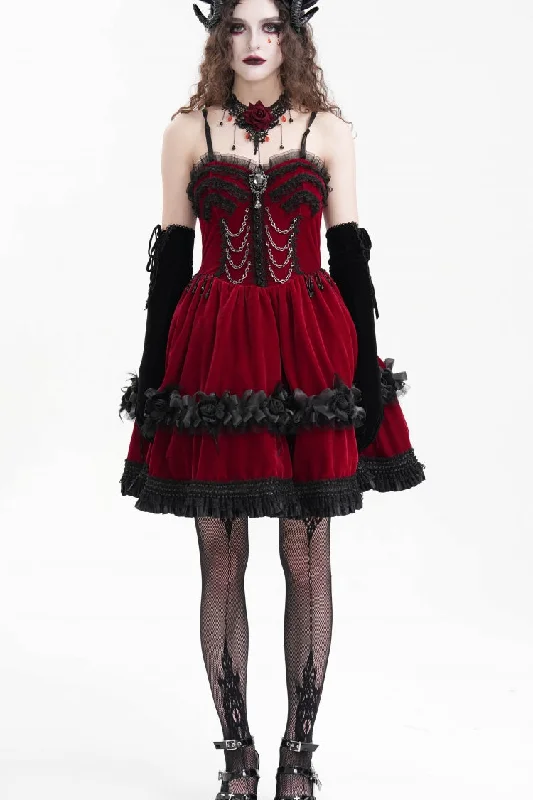 Red Chain Ruffle Lace Women's Gothic Slip Dress