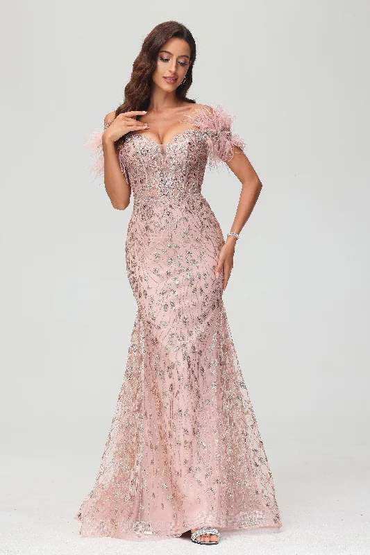 Sweetheart Bodycon Glitter Mermaid Lace Sweep Train Gown