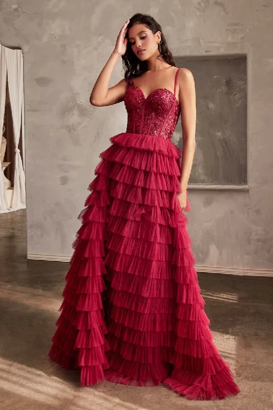 Cinderella Divine -CB143 Sequin Embellished Layered Tulle Ball Gown