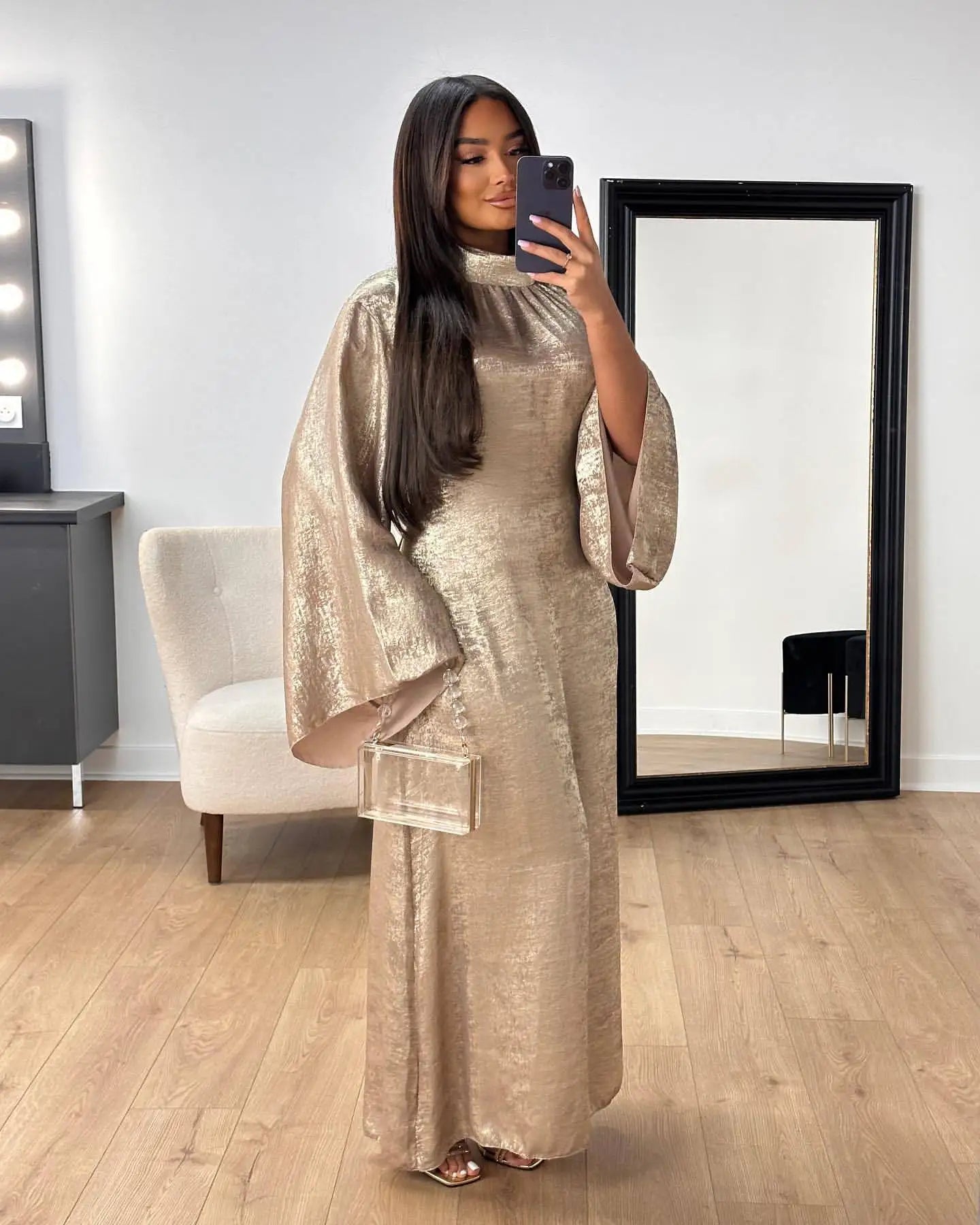 Women's Arabian Polyester Full Sleeve Sequin Pattern Casual Dress