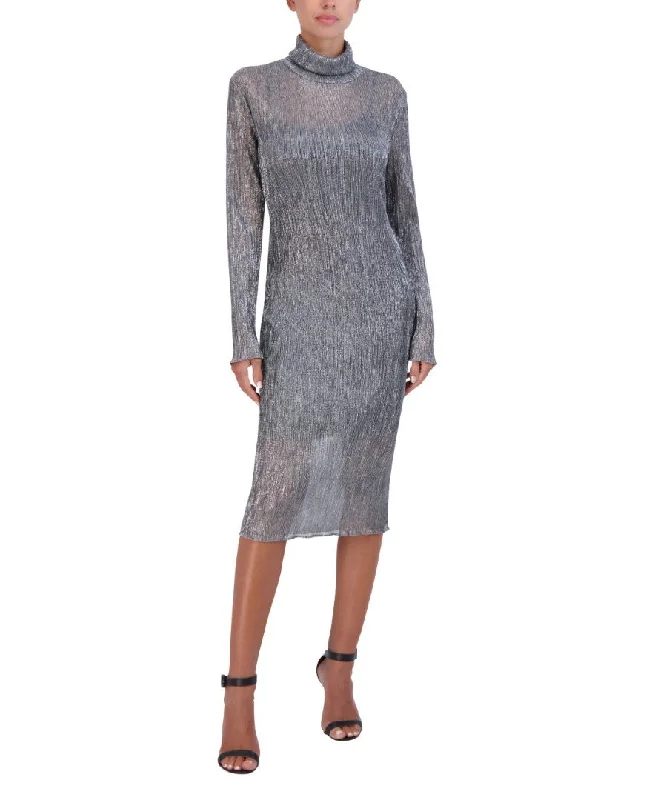 LONG SLEEVE MOCK NECK MIDI DRESS