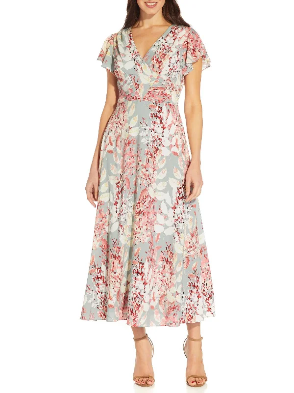 Womens Floral Calf Midi Dress