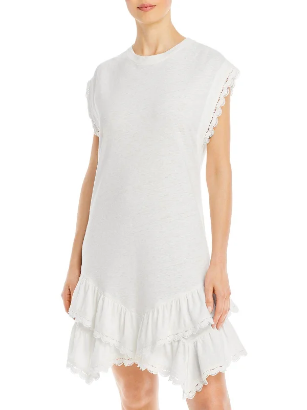 Jay Womens Linen Blend Ruffled T-Shirt Dress