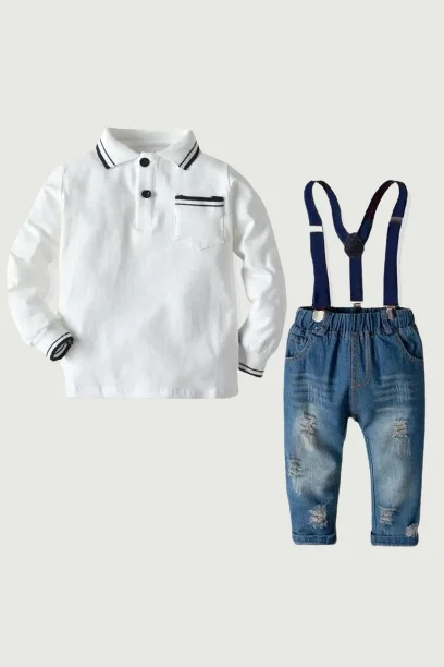 toddler boy clothes kids cotton clothes white t-shirt jeans with belt suit spring autumn children costume baby clothes