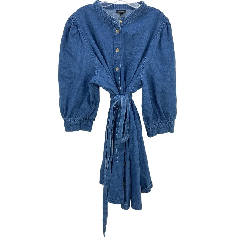 Who What Wear Women's Blue Button Up Belted Blouson Shirt Dress Size 2X