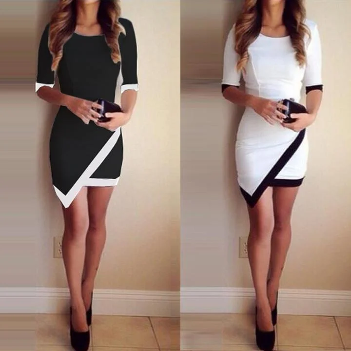 Clearance Asymmetric Patchwork Half Sleeve Bodycon Pencil Short Dress