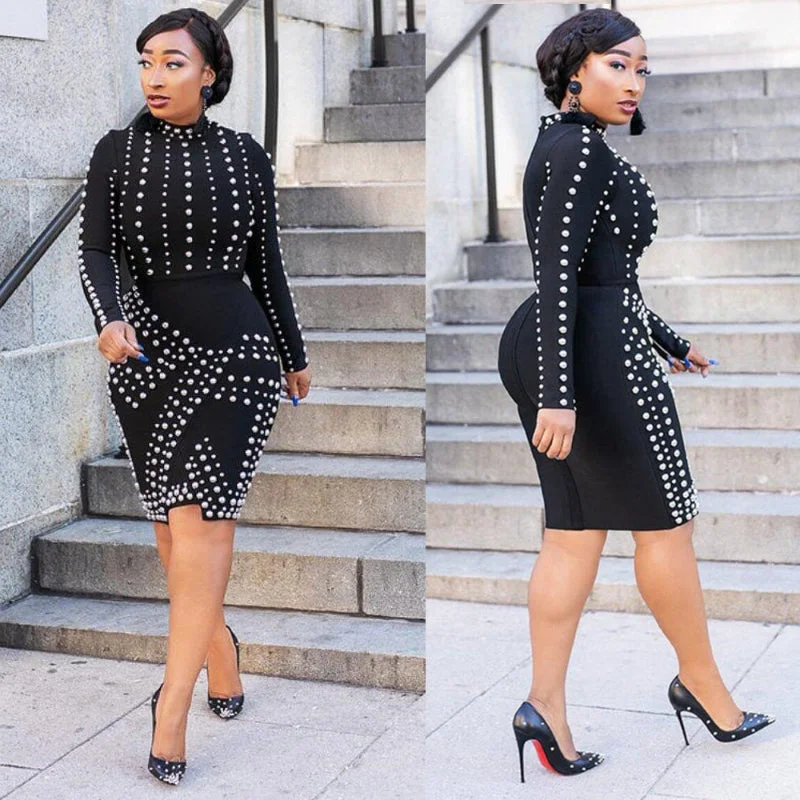 European and American Sexy Rhinestone Long Sleeve Bodycon Dress