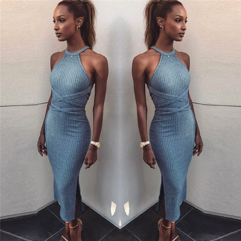 Fashion Backless Bind Sleeveless Bodycon Dress