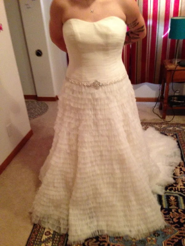 David's Bridal Beaded Tiered Tulle Gown with Sweetheart Neckline