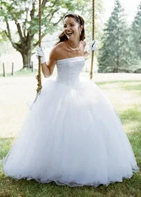 David's Bridal Strapless Tulle Ball Gown with Beaded Satin Bodice