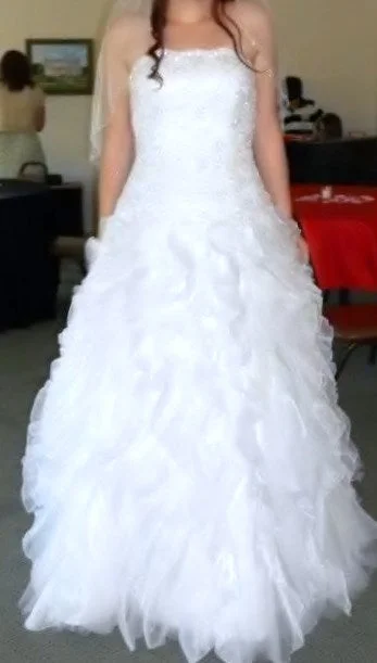 David's Bridal Tulle and Organza Ball Gown with Beaded Lace