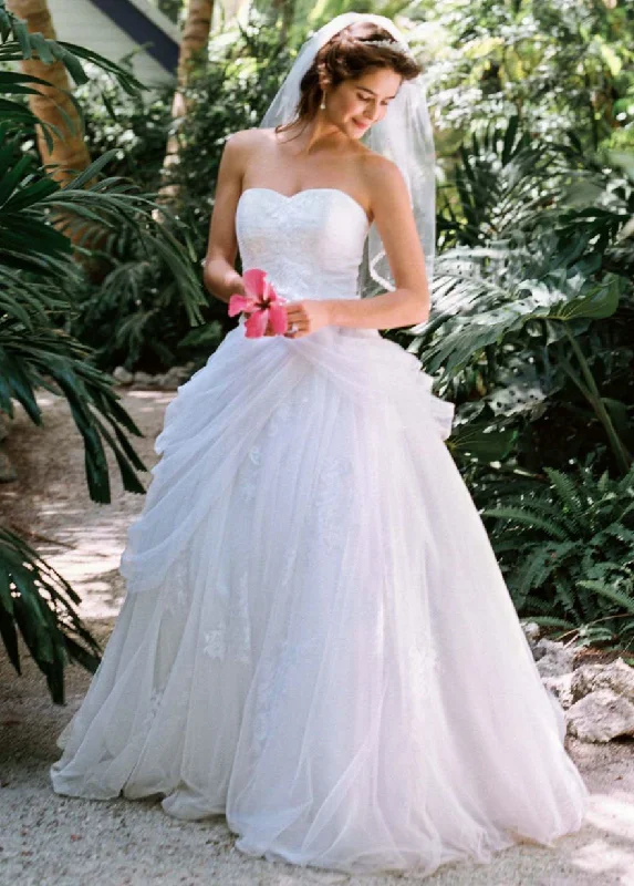 David's Bridal Tulle Ball Gown with Lace-Up Back and Side Swags