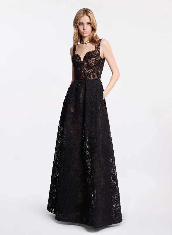 Embroidered Tulle Long Dress