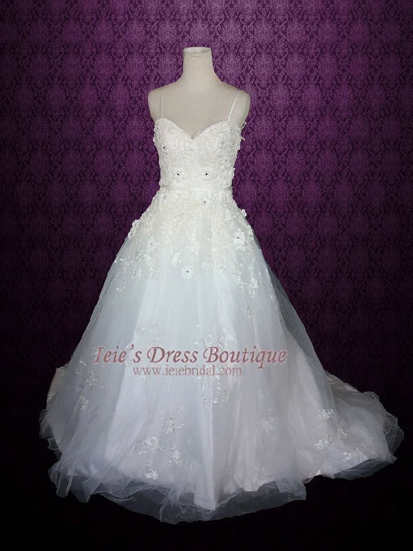 Pronovias Inspired Tulle Princess Ball Gown wit Thin Straps